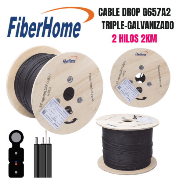 Cable fibra óptica FiberHome G657A2, 2 hilos 2KM