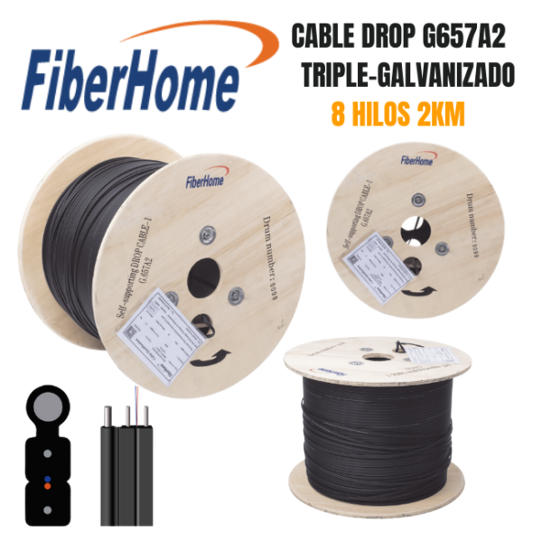 Cable-DROP-8-Hilos-2km-Triple-Galvanizado FIBERHOME