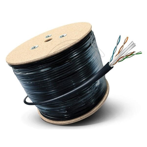 Bobina de cable Ethernet negro para conexiones.