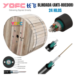 Carrete de cable blindado anti-roedor de 24 hilos.