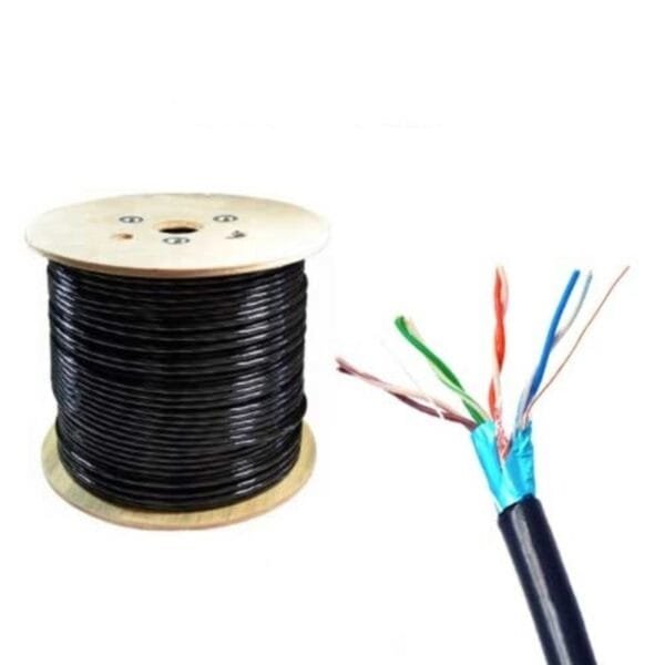 Carrete de cable negro y cables pelados