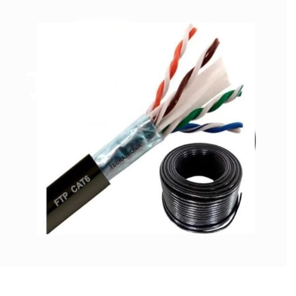 Cable FTP CAT6 con pares trenzados y rollo.
