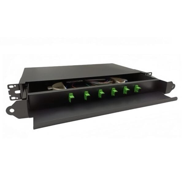 Panel de conexión para cables de fibra óptica.