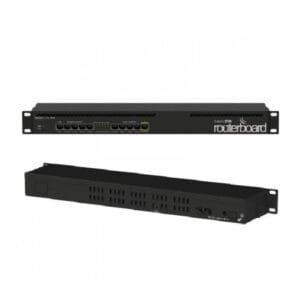 Routerboard en rack con múltiples puertos