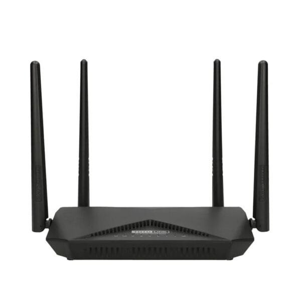 Router negro con tres antenas Wi-Fi
