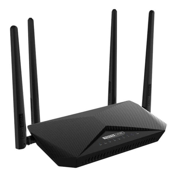 Router WiFi negro con cuatro antenas