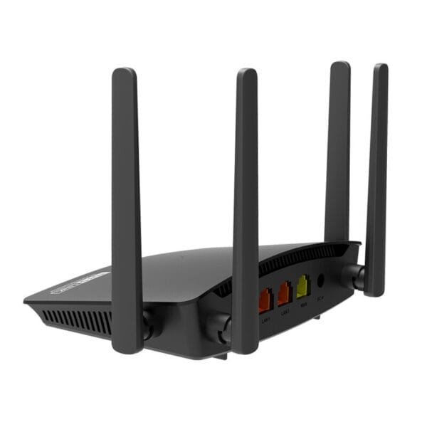 Router WiFi negro con cuatro antenas
